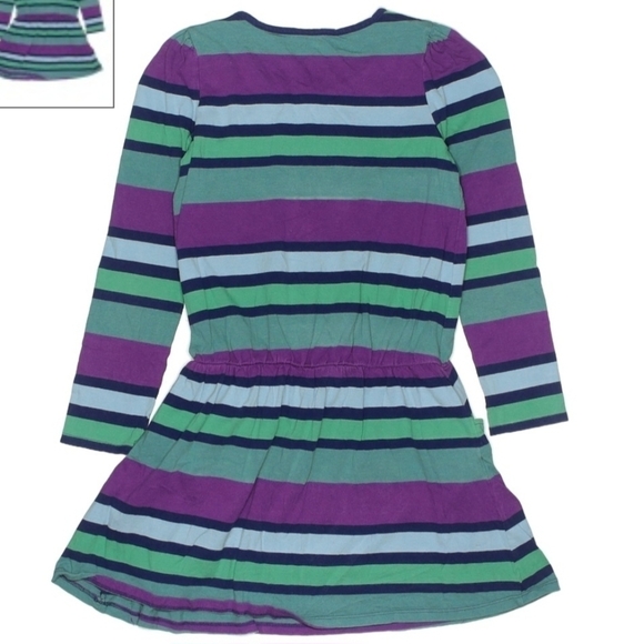 Land's End Long Sleeve Striped Dress Girl's Small S 7-8 Pockets Round Neck EUC - Picture 2 of 8